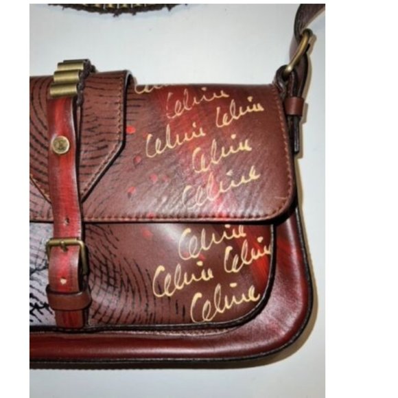 AUTHENTIC CELINE Hand Painted Shoulder Crossbody Bag RARE Animal Print deep red - Picture 4 of 16